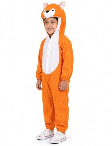 Image of BookMyCostume Orange Fox Animal Jumpsuit for Kids - Full-Body Suit with Attached Hood for Boys & Girls - School Annual Day, Forest Theme Party & Drama Stage Play Outfit | 6-7 Years
