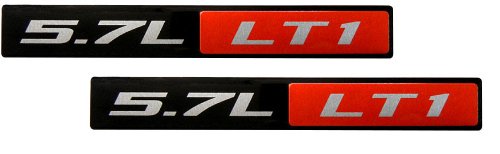 Pair Of LT1 5.7L Engine Emblem Badges - 3D Red Metal Decal Stickers For Car Hood/Trunk