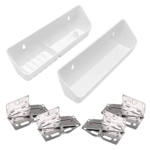 Baudelun 14 Inch Kitchen Sink Front Tip-Out Trays for Under Sink Cabinet in Kitchen and Bathroom, Includes Two Pairs of Hinges and Mounting Screws, 2 Pack, White