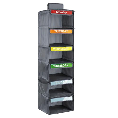 Organizador de guardarropa semanal para niños - Estantería plegable para guardarropa, unidad de almacenamiento de fácil acceso, clasificador de ropa de 6 niveles para guardería o habitación de los