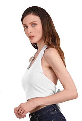 Image of THE BLAZZE 1381 Women's Basic Sexy Solid Backless Halter Neck Slim Fit Sleeveless Crop Top for Women