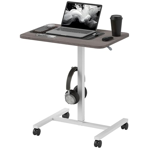 HOMCOM Height Adjustable Standing Desk, Pneumatic Sit Stand Desk for Laptop, Mobile Overbed Table...