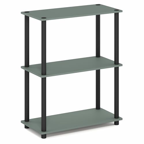 Image of Furinno Turn-N-Tube Storage Shelves, 3-Tier Book Shelf, Corner Shelf, Toolless Open Shelves, for Organization and Storage, Living Room, Garage, Home Office, Sage Green