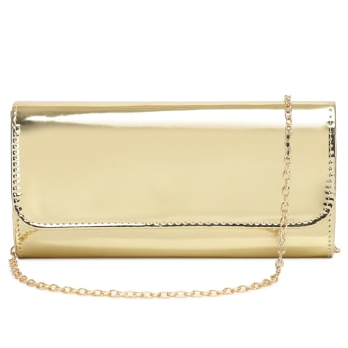 Bolsa de ombro feminina de couro envernizado, bolsa de ombro elegante para festa de casamento de Natal, formatura, Ouro 018