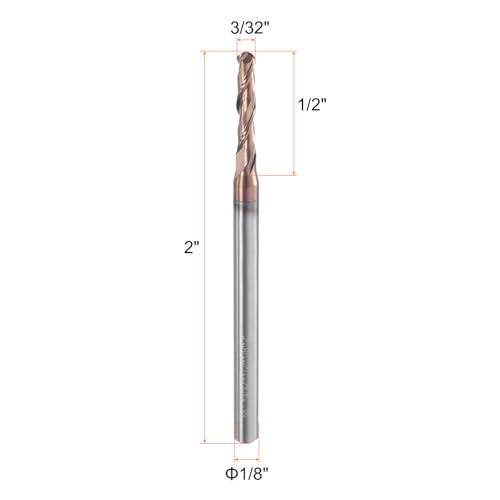 Image of HARFINGTON Ball Nose End Mill 2 Flute 3 /32 inch Diameter 1 /8 inch Shank Tungsten Carbide Uncoated Spiral CNC Router Bits 1 /2 inch Cutting Length Single End Ball for Carving Engraving Grinding