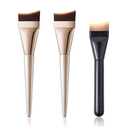 Disnace Brocha Plana para Base Líquida, Brochas de Maquillaje, Brocha Maquillaje Fluido, Cerdas Sintéticas Ultra Suaves y Cruelty, Brochas Maquillajes Facial para Polvo, Crema y Fluido, 3 Piezas