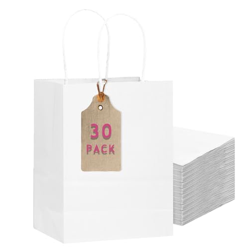 Gcardist 30-Packs White Gift Bags with Handles 11x5x8 Medium Size Present Paper Bags(27x20x12cm)