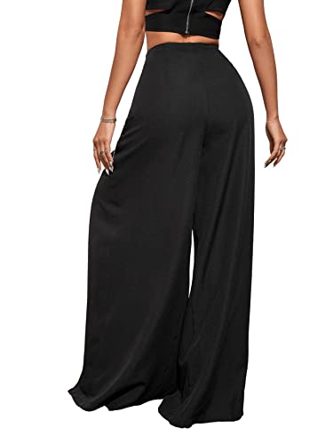SweatyRocks Women's High Waist Split Thigh Wide Leg Loose Fit Pants Trousers2