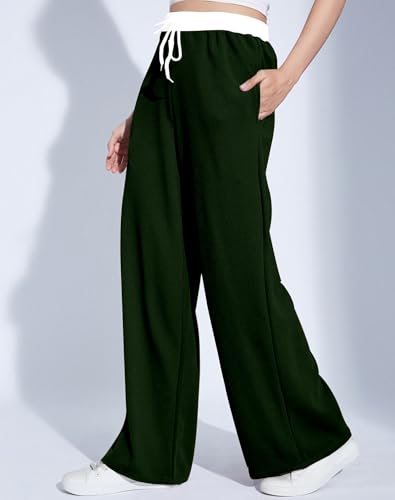 Image of Mehrang Wide Leg Drawstring Pants, with Contrast Waist Band || Casual Lounge Wear Side with Pockets, High Waisted, Relaxed Fit Trouser for Women