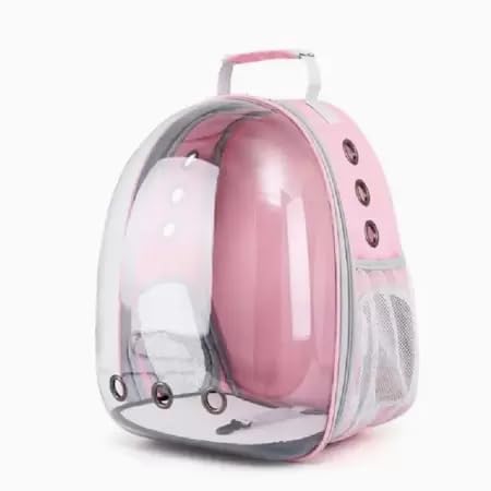 Mochila Pet Global Cápsula Astronauta Cachorro Gato Cão Passeio Viagem Visão Panorâmica Bolsa Transporte Transportadora Portátil Respirável Impermeável Acampamento Caminhada Com Ventilação Passeio Lazer Gaiola Caixa Baú Para Costa Moto Bicicleta De Ombro Conforto Segurança Alça Acolchoada Ajustável Correia Segurança Almofada Macia Lavável Com Zíper Espaçoso Resistente Durável Plástico Rosa Carro Avião Animal Pequeno Película Protetora Respirador Circular Acrílico CLAYMORE (Rosa)