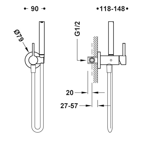 TRES STUDY Unterputz-Duscharmatur Inodoro Schwarz Bronze