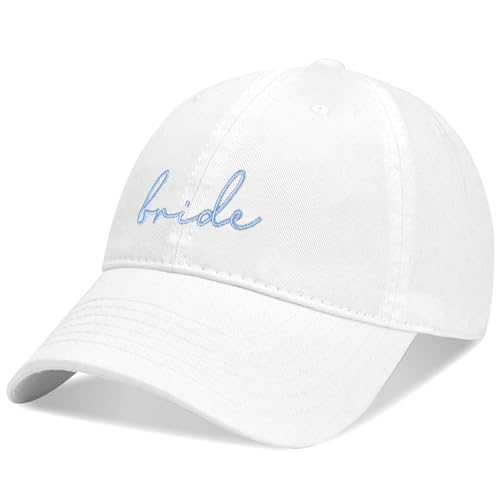 GroomBrideGifts Bride Hat - White Baseball Cap with Blue Embroidery Bridal Shower Gifts for Bride to Be Engagement Gift for Her Wedding Day