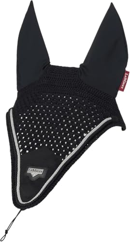 LeMieux Puissance Ear Bonnet with Soft Lycra Ears - Close Knit Crochet - Comfortable Fit Equestrian Mask - Sport Horse Wear Fly Protection - Black - Large