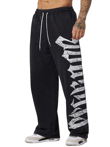 ZAFUL Mens Casual Joggers Sweatpants Drawstring Eagle Letter Graphic Print Loose Baggy All Season Pants