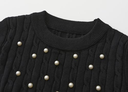 Girls Dress Sweater Long Sleeves Pearls Cable Knit Sweater Cute Winter Dresses3