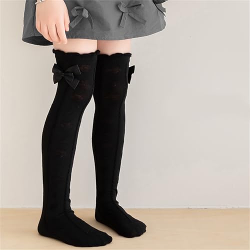 Pair Over The Knee Children Socks with Bowknot Designs Soft & Comfortable Combed Cotton Long Stockings for Ages 3 to 104