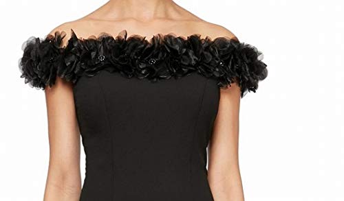 Image of Alex Evenings Women's Long Off The Shoulder Gown with Front Slit and Maribou Detail, Formal Party Dress
