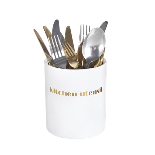 JUXYES Ceramic Kitchen Utensil Holder for Countertop, White Cooking Utensil Crocks Decorative Kitchenware Caddy Organizer, Modern Kitchen Utensil Holder Organizer for Wedding Kitchen Dining Tables