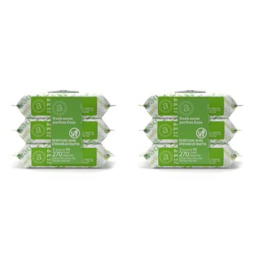 Image of Amazon Elements Baby Wipes, Fresh Scent, Flip-Top Packs, Alcohol-Free, With Cucumber and Aloe, 270 Count, 6 Packs of 90