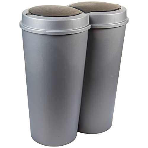 SUSTANIA Abfalleimer Modell Grey, 1er 50L mit schwarzem Schiebedeckel, Ø 25cm x H 68cm – Mülleimer groß aus Kunststoff für die Küche & Büro – Müllbehälter geruchsdicht mit rundem Deckel – rope