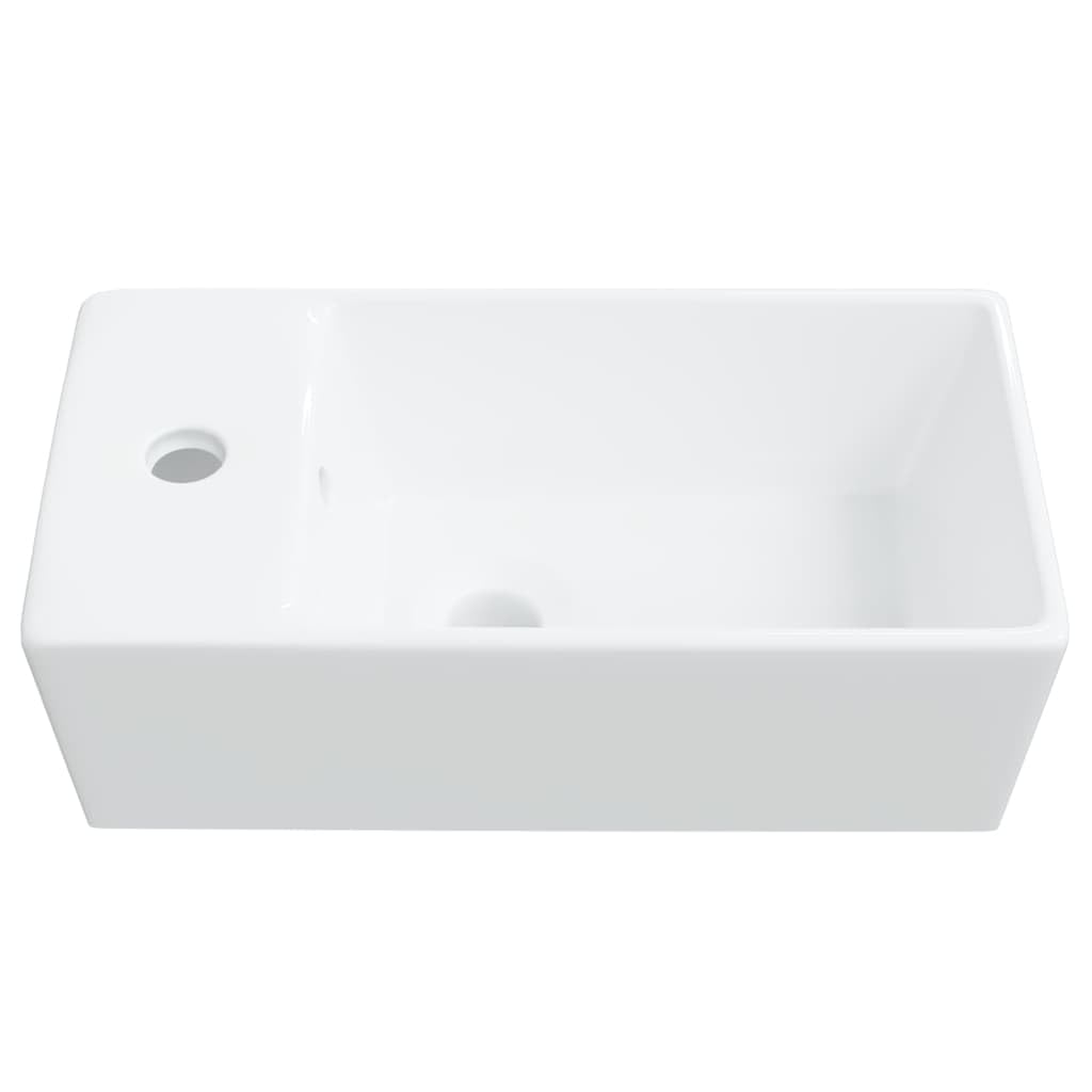 Lavabo in ceramica bianca, 48 x 25 x 15 cm, lavabo da appoggio per bagno degli ospiti, WC, lavello da parete, per ristrutturazione e ristrutturazione