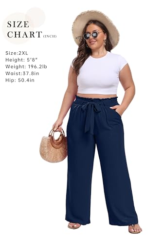 IWOLLENCE Women's Wide Leg Pants with Pockets High Waist Adjustable Knot Loose Casual Trousers Business Work Casual Pants4