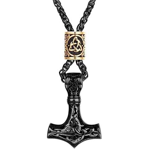 JeweBella Thor Hammer Necklace with Chain Cover