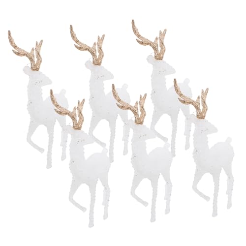 EPIGEIST 6 Figuras Decoración Navideña De Renos Blancos Brillantes Para Mesa, Adornos De Alce De Plástico, Pack De 6, Ambiente Festivo Para Hogar y Oficina Navidad