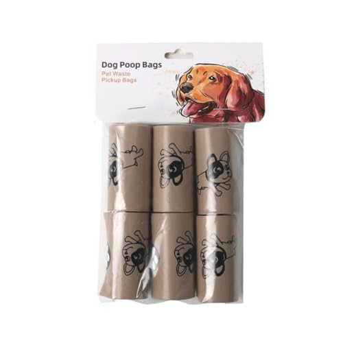 Image of Scented Dog Waste Bags for Travel & Hiking Adventures | 6 Compact Rolls (90 Bags) Fits Standard Dispensers, Tear-Resistant Plant-Based Material for Mess-Free Disposal (Brown)
