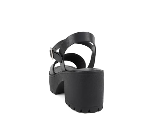 Image of Soda inchStacie inch ~ Women Open Toe Lug Sole Mid Block Heeled Sandals with Adjustable Ankle Strap
