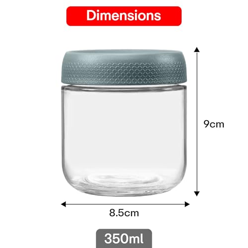Image of Rioware Storage Glass Jar, Set of 6, 350 ml Each, Transparent, BPA Free, Storage Jar, Kitchen Organizer Modular, Multipurpose Cookies Jar,Green