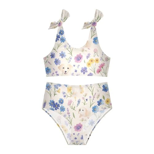 Broken Flowers and Puppies Girls' Two Piece Kids Bikini Set Quick-Dry Bathing Suit Swimming Suits Cute Shoulder Strap3