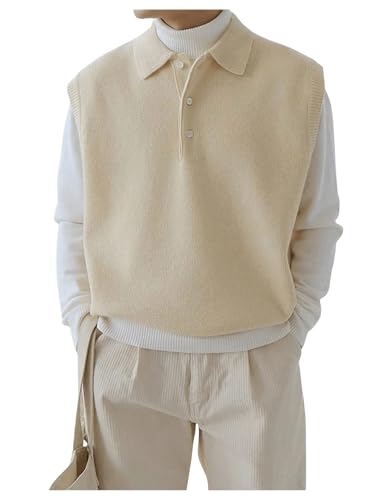 Verdusa Men's Old Money Sweater Vest Cable Knit V Neck Oversized Sleeveless Pullover Top