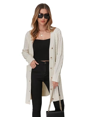 Image of Womens Cardigan Sweaters Cable Knit Sweater 2026 Fall Winter Chunky Open Front Button Down Coats with Pockets