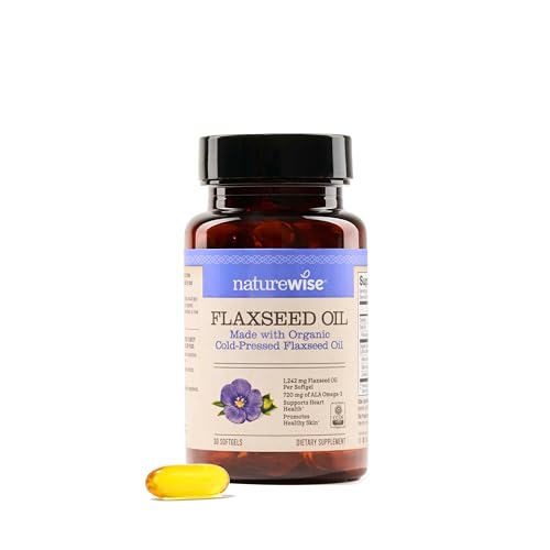 Image of NatureWise Flaxseed Oil 1200 mg, Fish Free Omega 3 6 9 with 720mg ALA - CCOF Certified Organic Flaxseed Oil - Plant Based Omega - Cold Pressed, Non-GMO - 30 Softgels[1-Month Supply]