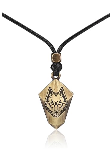 Zysta Verstellbar Leder Halskette mit Wolfskopf Anhänger Retro Handgefertigte schmuck für Männer Frauen