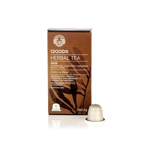 12Gods Zeus Herbal Tea Pods – Olympus Mountain Tea, Eucalyptus, Chamomile, Nettle & Thyme Blend (Pack of 2) | 20 Nespresso® Compatible Capsules | Caffeine-Free, No Artificial Dyes