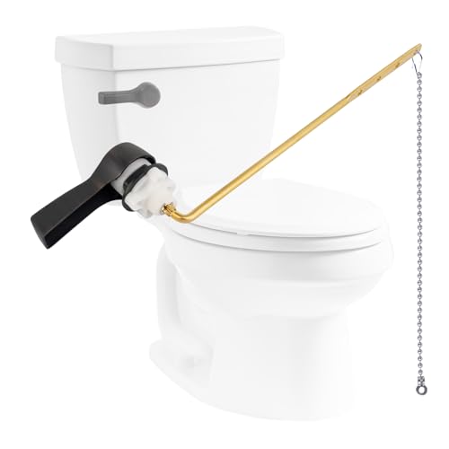 Image of Hibbent Universal Metal Front Mount Toilet Handle Kit, Oil Rubbed Bronze | Solid Brass Toilet Flush Tank Lever with Stainless Steel Adjustable Flapper Chains, Side Tank Toilet Handle for Most Toilets