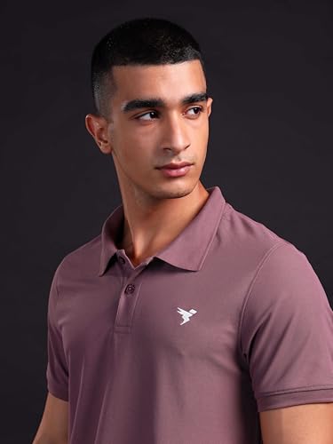 Image of TECHNOSPORT Men's Solid Slim Fit Polo Collar T-Shirt MATPIQ Half Sleeve Button Polyester for Gym Running Workout UPF50+ Anti Odour