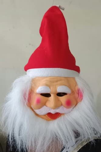 brown leaf Merry Christmas Santa Face Mask With Attached Cap For Christmas Xmas Celebration Santa Claus Mask For Kids (Pack of 3 Santa Face Mask) 1