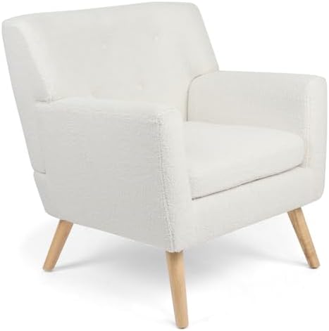 IDMarket - Fauteuil scandinave LIV en Tissu Bouclette Blanc