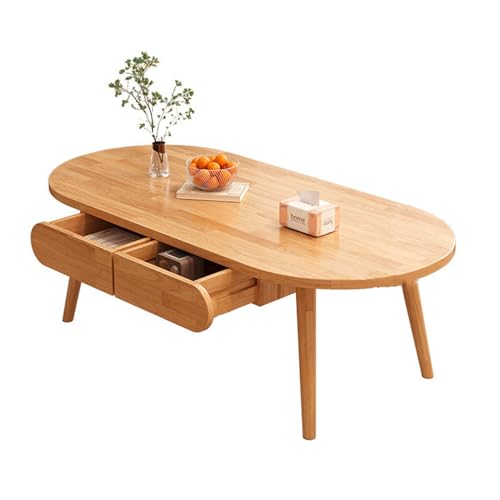 Mesas de Centro ovaladas con cajones, Mesa de Centro de Madera de Roble Natural, Mesa de Centro de Madera Maciza de 47 Pulgadas, para Sala de Estar, Sala de recepción, Oficina en casa