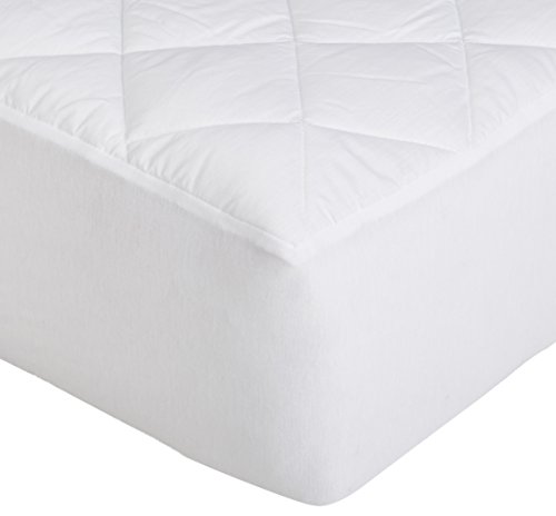 Image of Amazon Basics Hypoallergenic Quilted Plush and Breathable Mattress Topper Pad, 18 Inches Deep, Queen, White