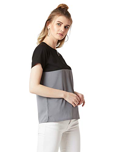 Image of Miss Chase Women's Black and Grey Boxy Colour-Block Basic Top