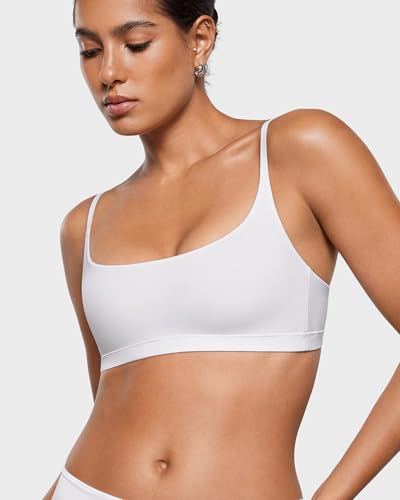 Image of INLYRIC Women's Inbarely Plus Bralettes - No Underwire Unlined Support Soft Scoop Neck Cami Seamless Bralette White Medium