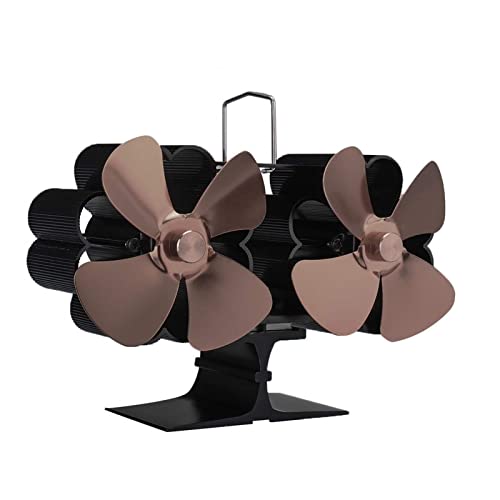 Chimenea negra de dos cabezales, 8 aspas, ventilador de estufa de calor, quemador de leña, ventilador de chimenea ecofan para el hogar, distribución de calor eficiente (color: plateado)