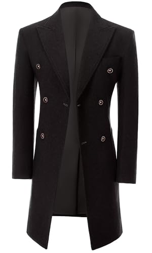 Men Trench Coat Classic Warm Peak Lapel Peacoat Mens Double Breasted Business Long Winter Mens Overcoat with Pockets3