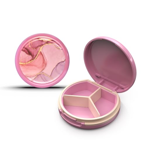 Image of Serfeymi Small Pill Case for Purse, Unique Artistic Patterns Travel Pill Box with 3 Compartments, Portable Mini Pill Organizer for Pocket, Decorative Pill Container for Purse - Pink(Marble Bloom)