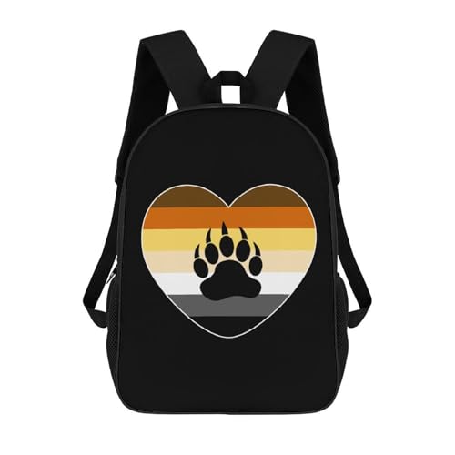 LGBT Bear Pride Heart Travel Backpack 17 Inch Casual Daypack Shoulder Bag with Adjustable Shoulder Straps