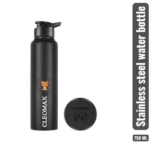Image of Stainless Steel Water Bottle, Flip-Top Cap for fridge office school Sports & Outdoor Use (BLACK, 1000ml)
